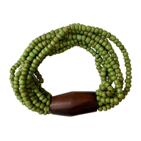 Bracciale vetro e legno, elasticizzato Laura - verde - Bijondo