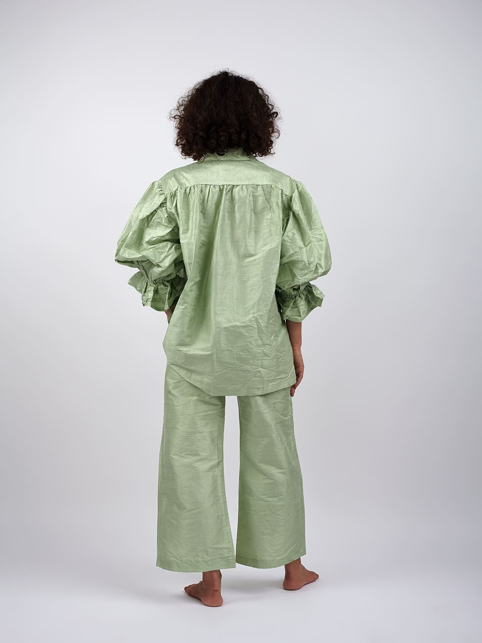 Camicia Boho Verde Seta Grezza Leela