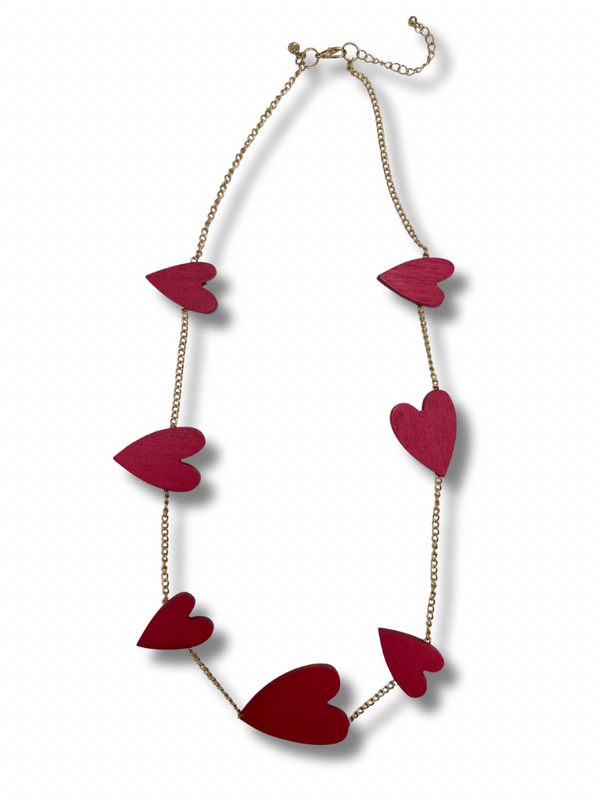 Collana con cuori di legno Love-fuchsia-Bijondo