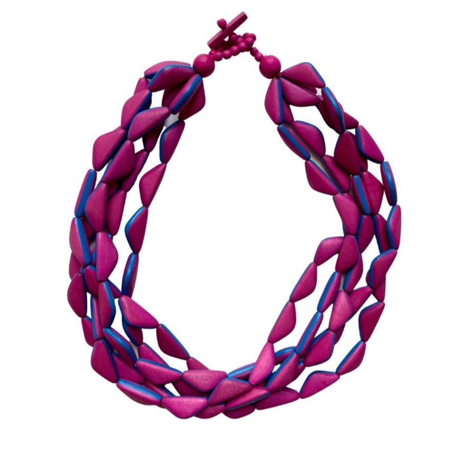 Collana corta legno Thailandia - fucsia - Bijondo