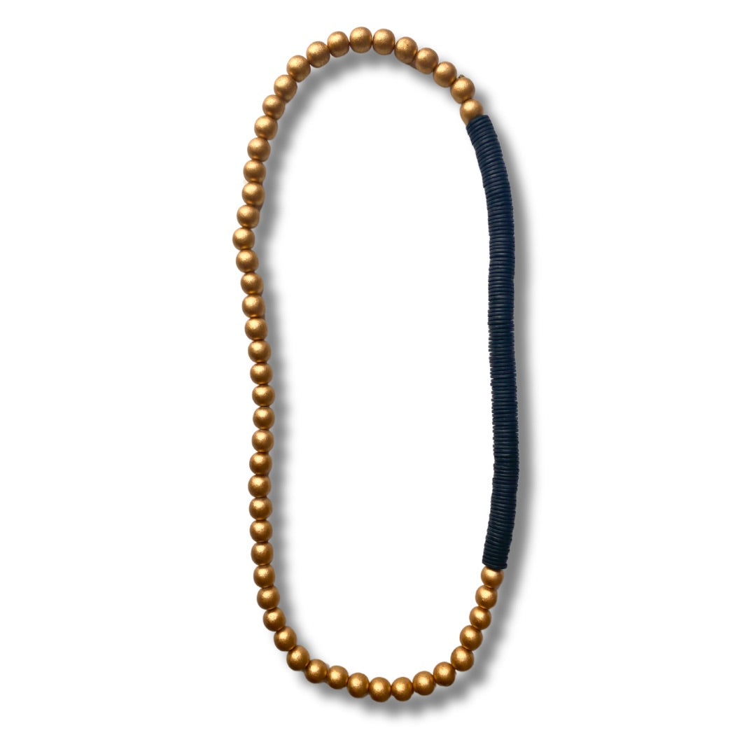 Collana lunga legno metallic Tunisia-oro-Bijondo