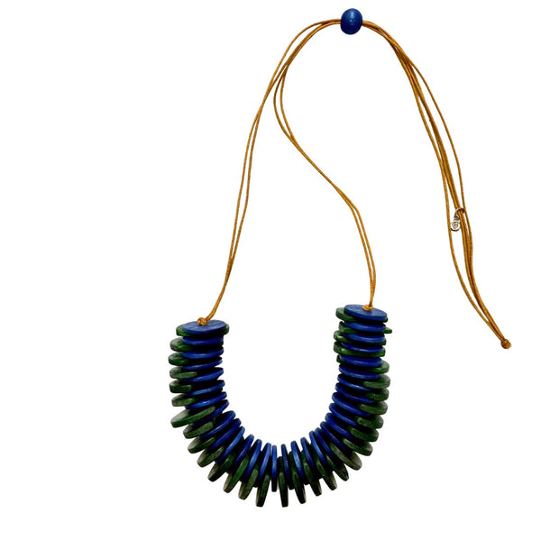 Collana regolabile legno e cotone Polly-blu-Bijondo