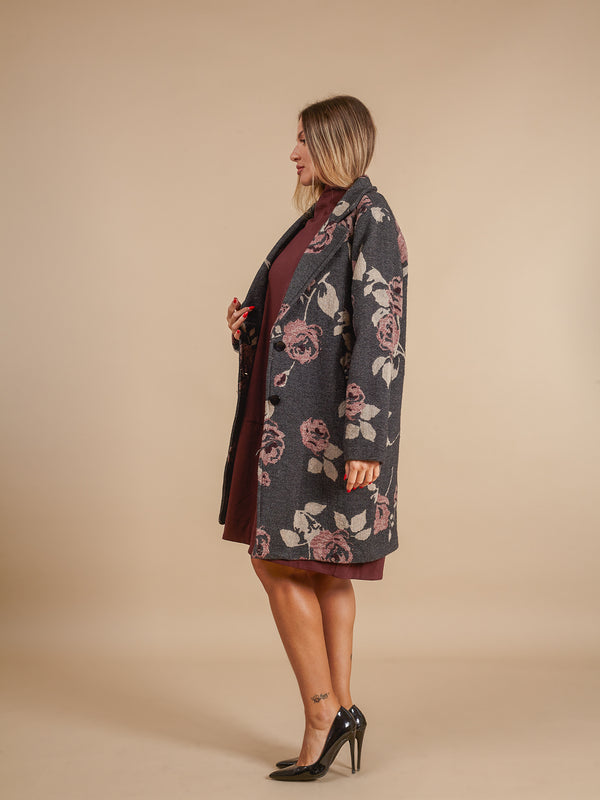 Cappotto classico in lana stampa fiori Genny