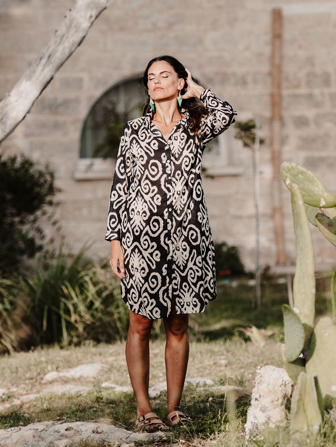 Marta boho cotton midi shirt dress