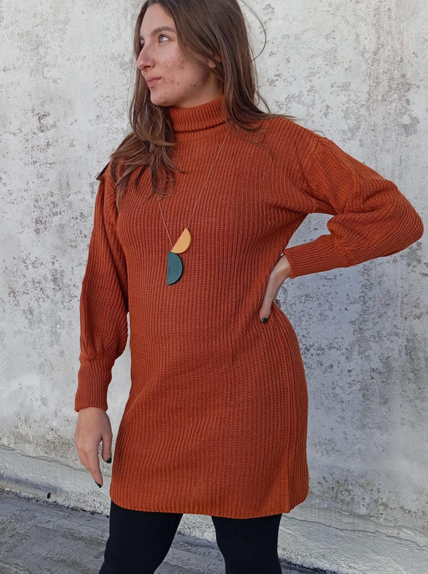 Vestito pullover in maglia Valeria-arancione-taglia unica-Bijondo